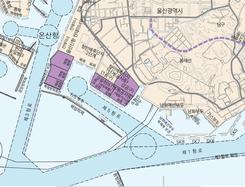 온산항 일대 항로 지도 샘플